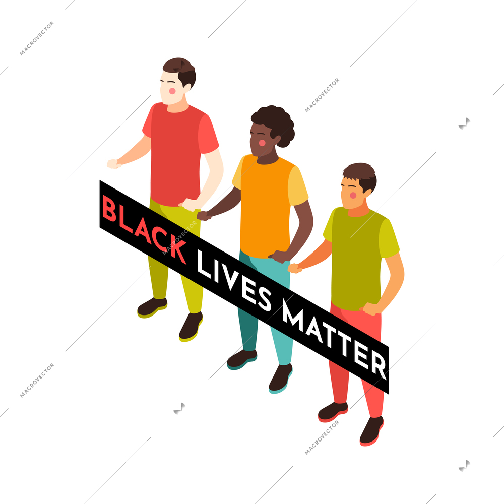 Black lives matter isometric composition with characters of protesters holding text placard vector illustration