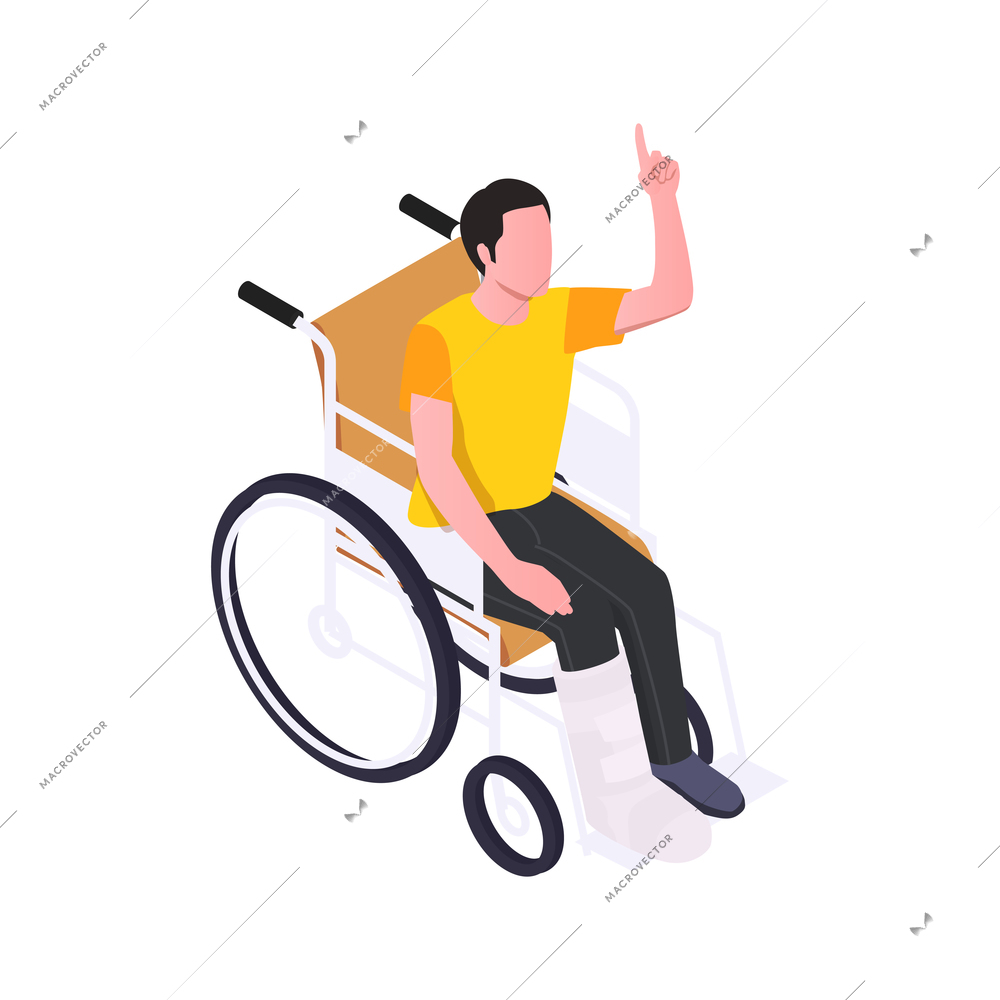 Insurance isometric composition with character of disabled person on wheelchair vector illustration