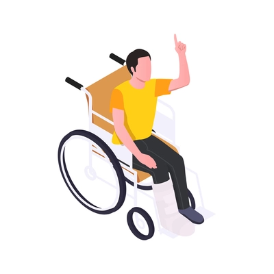 Insurance isometric composition with character of disabled person on wheelchair vector illustration