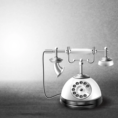 Old antique telephone isolated on black and white background vector illustration