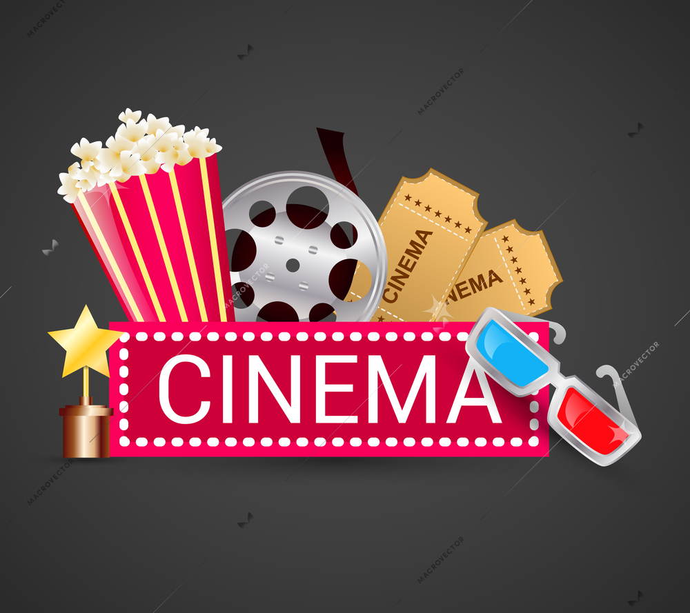 Cinema ticket filmstrip award icons elements movie concept vector illustration