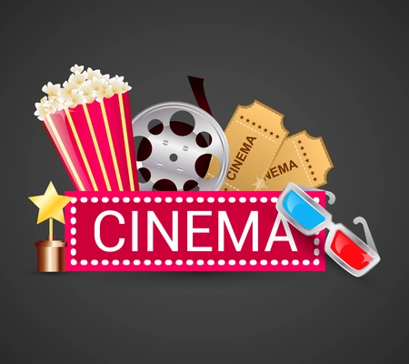 Cinema ticket filmstrip award icons elements movie concept vector illustration