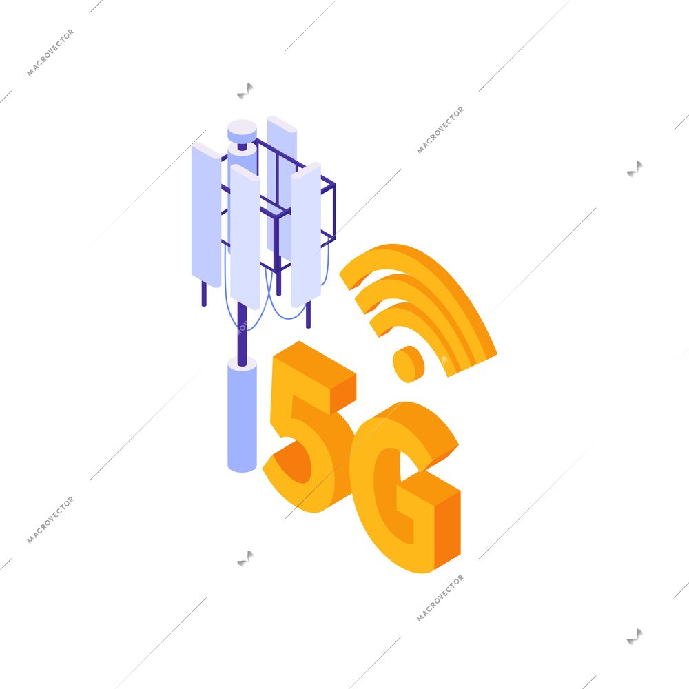 Isometric 5g internet composition with icons of high speed internet with wireless icon and antenna vector illustration