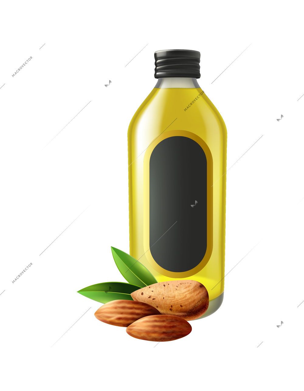 Realistic oil product composition with fruit slice and bottle of oil on transparent background vector illustration