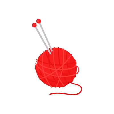 Isometric knitting composition with isolated image of red knitting clew with needles vector illustration