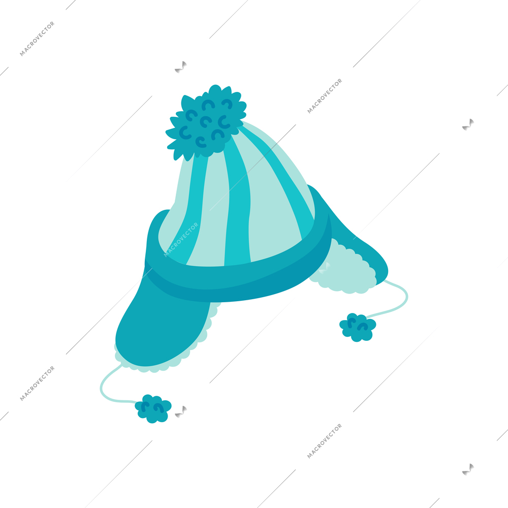 Isometric knitting composition with isolated image of knitted hat with stripes vector illustration