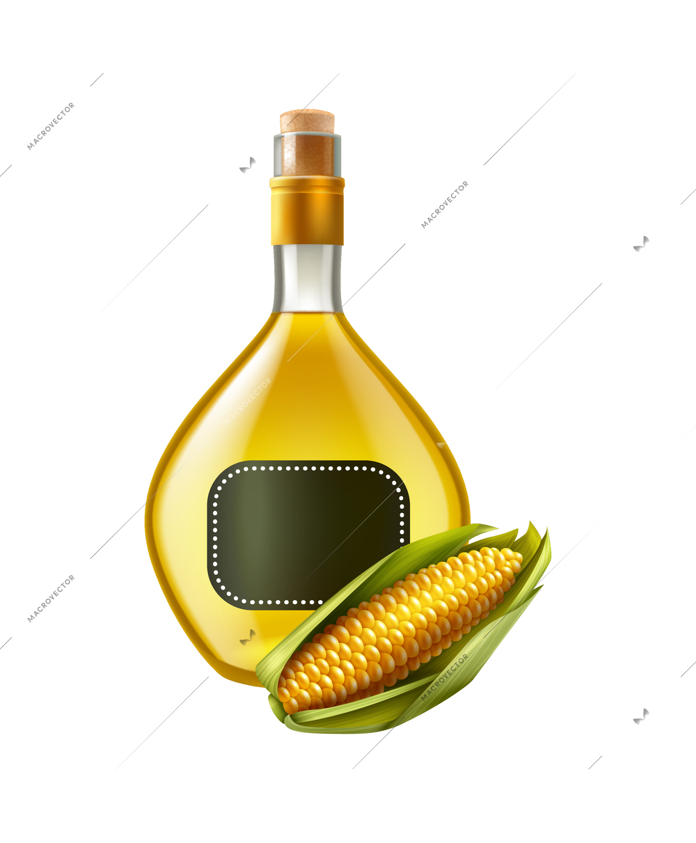 Realistic oil product composition with fruit slice and bottle of oil on transparent background vector illustration