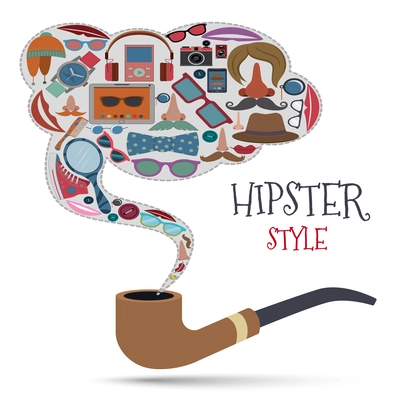 Hipster style concept with geek urban fashion elements and accessories icons in smoking pipe vector illustration