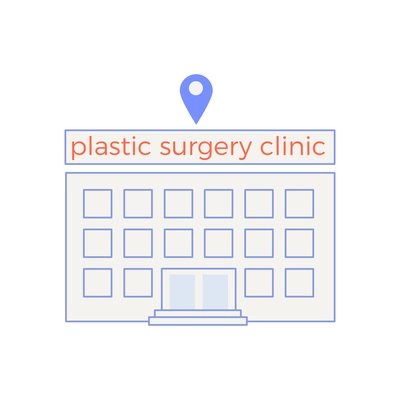 Plastic surgery flat composition with body contouring facial rejuvenation clinic building vector illustration