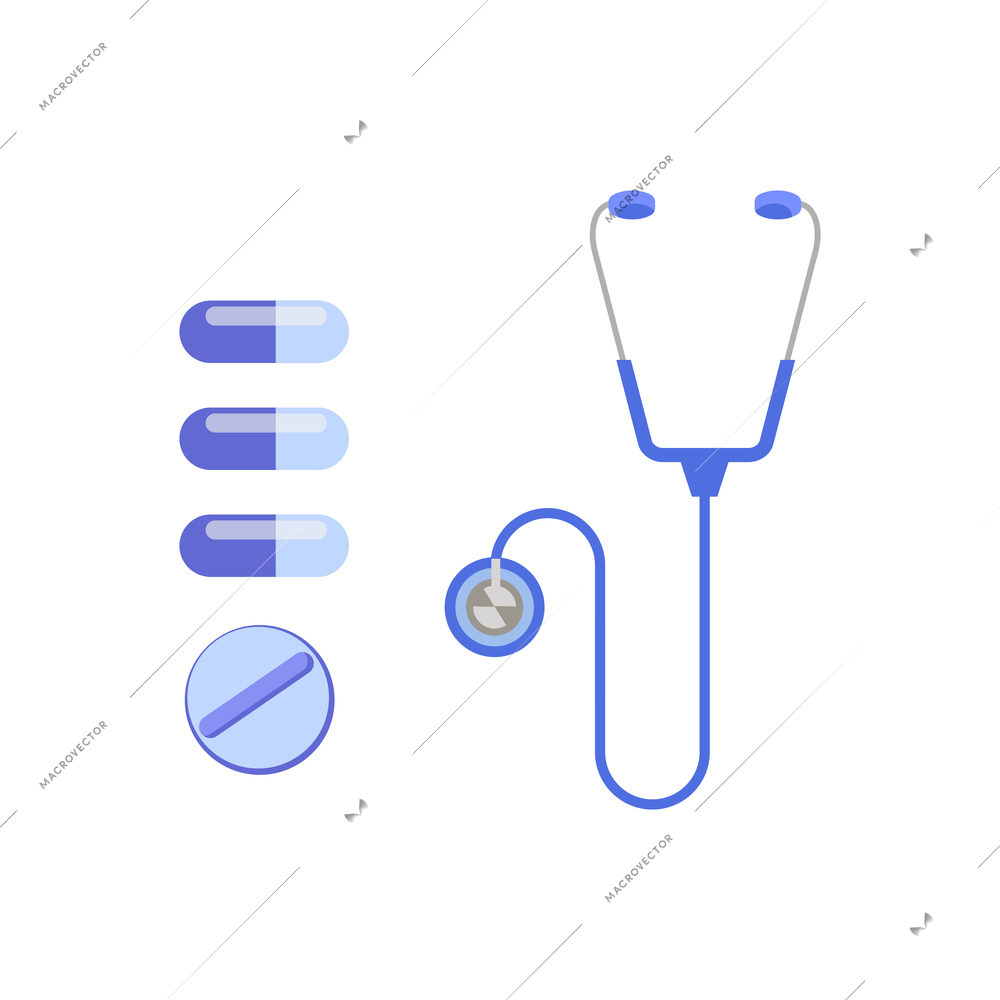 Plastic surgery flat composition with body contouring rejuvenation with stethoscope and cosmetic pills images vector illustration