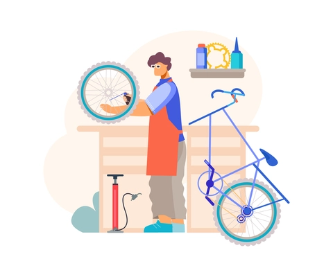 Bicycle business composition with flat cycling images isolated on blank background vector illustration