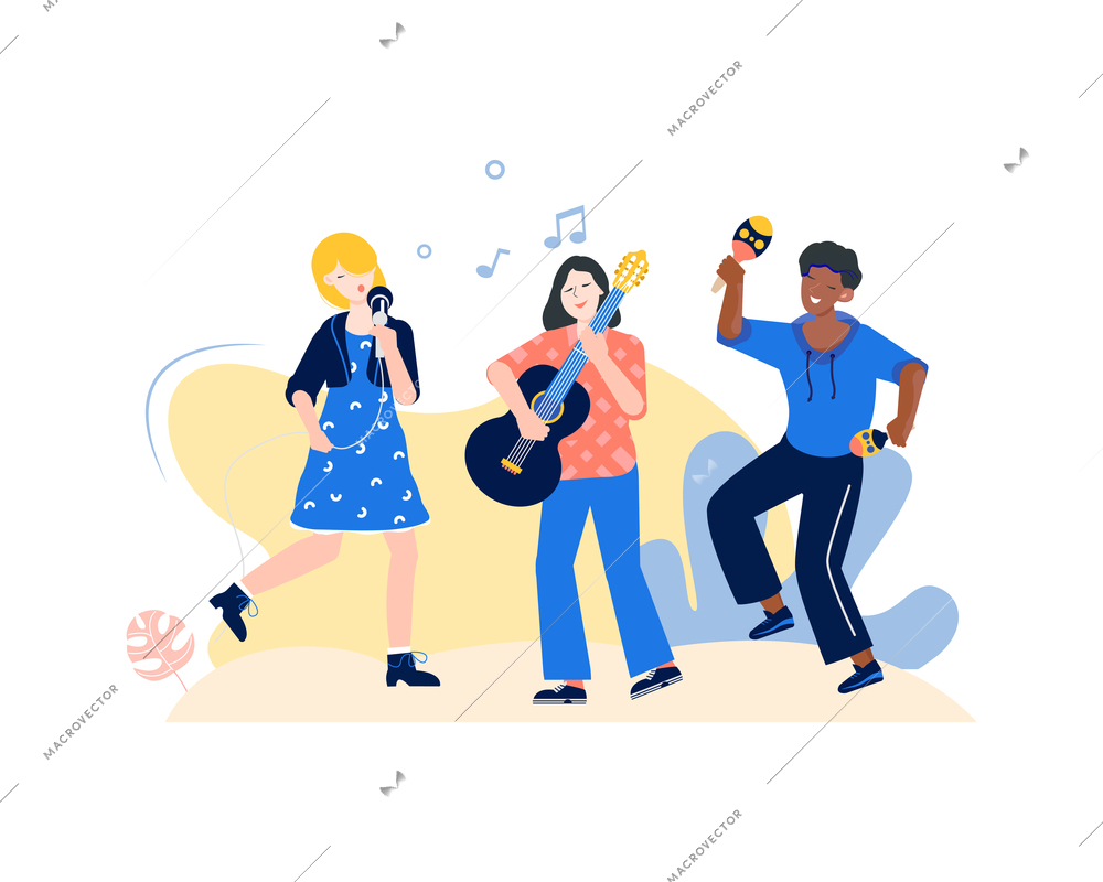 Music people composition with flat human characters of musicians playing musical instruments vector illustration