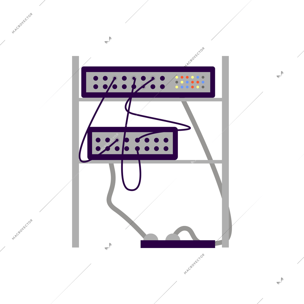 It specialist flat composition with images of electronic devices connected with wires vector illustration