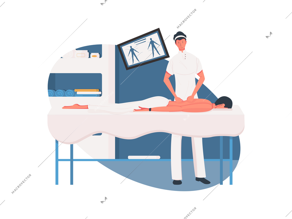 Cosmetology man composition with flat human characters of medical specialists with male patients vector illustration