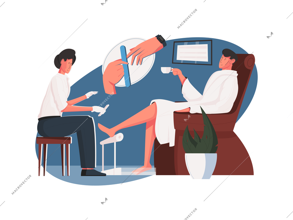 Cosmetology man composition with flat human characters of medical specialists with male patients vector illustration