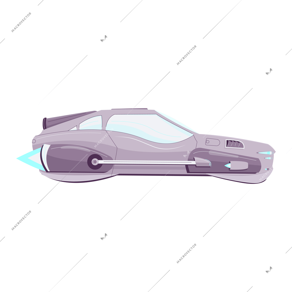 Future technology composition with flat image of futuristic flying car isolated vector illustration