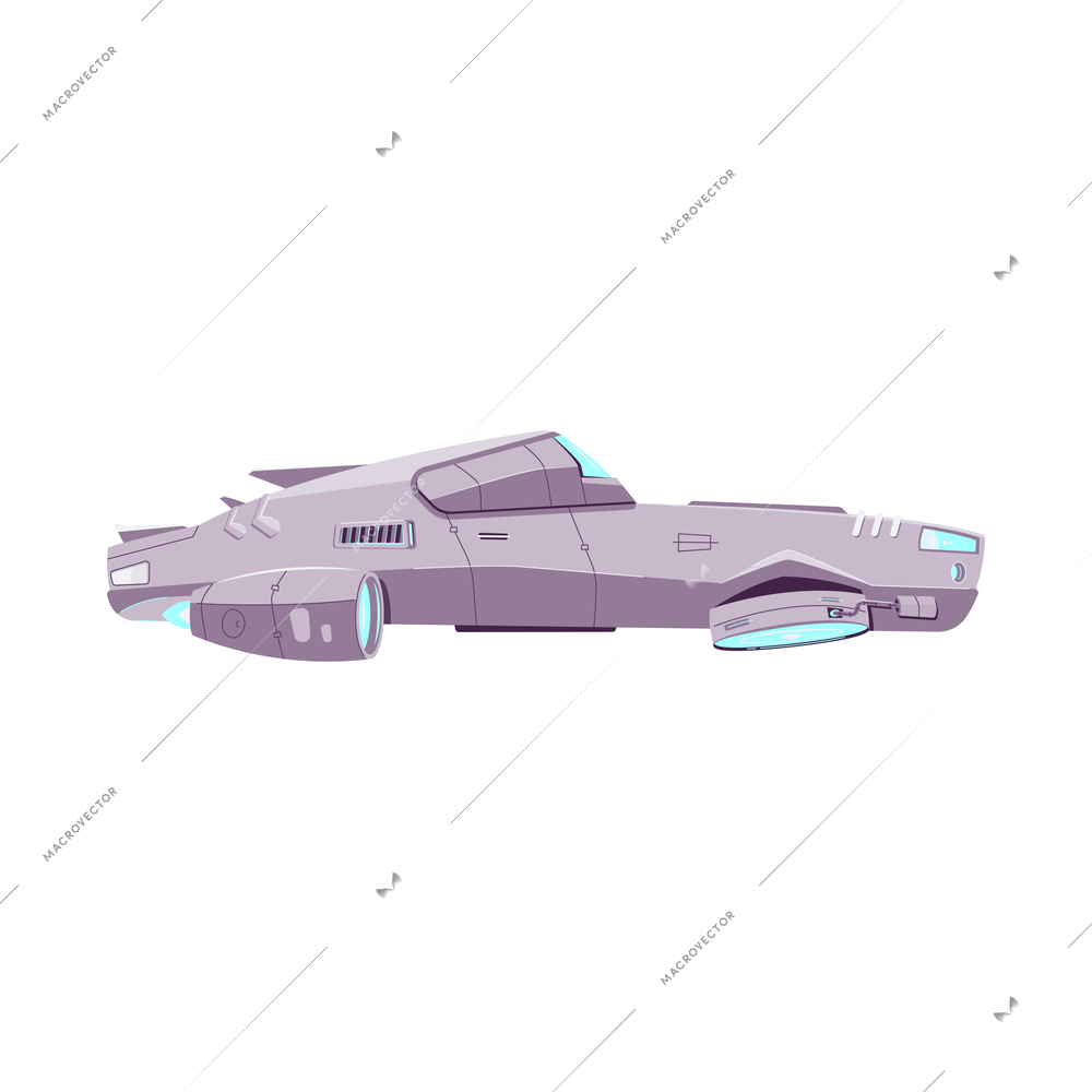 Future technology composition with flat image of futuristic flying car isolated vector illustration