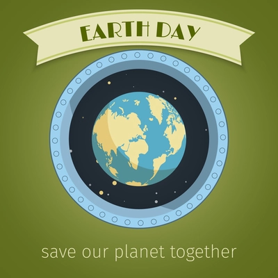Earth day poster with globe in illuminator and ribbon banner vector illustration