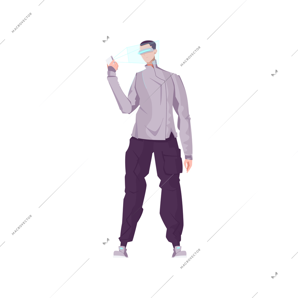 Future technology composition with flat human character using smart gadgets isolated vector illustration