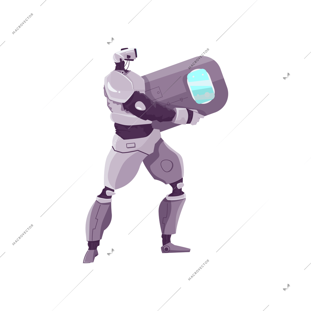 Future technology composition with flat character of droid robot isolated vector illustration