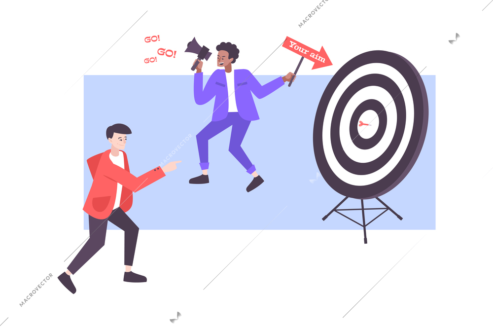 Coaching goal achievement flat composition with people using help of professional coaches isolated vector illustration