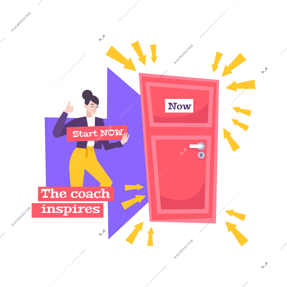 Coaching goal achievement flat composition with people using help of professional coaches isolated vector illustration