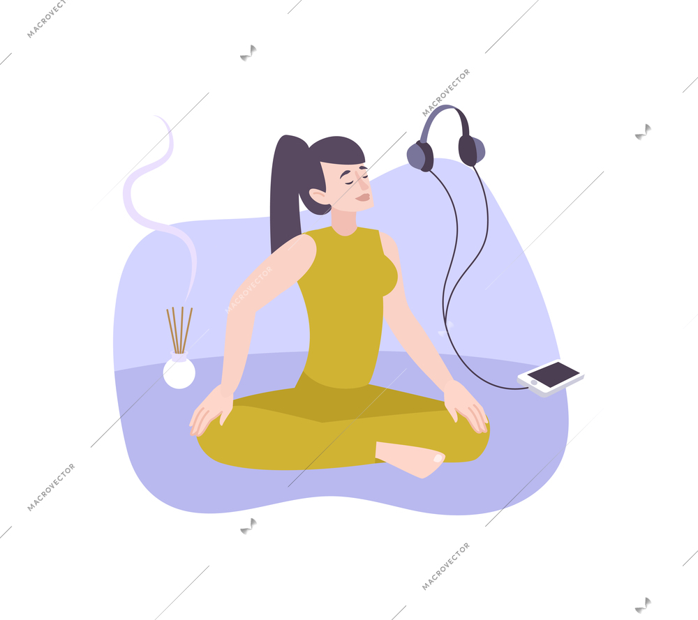 Relax flat composition with female character having meditative pratice vector illustration