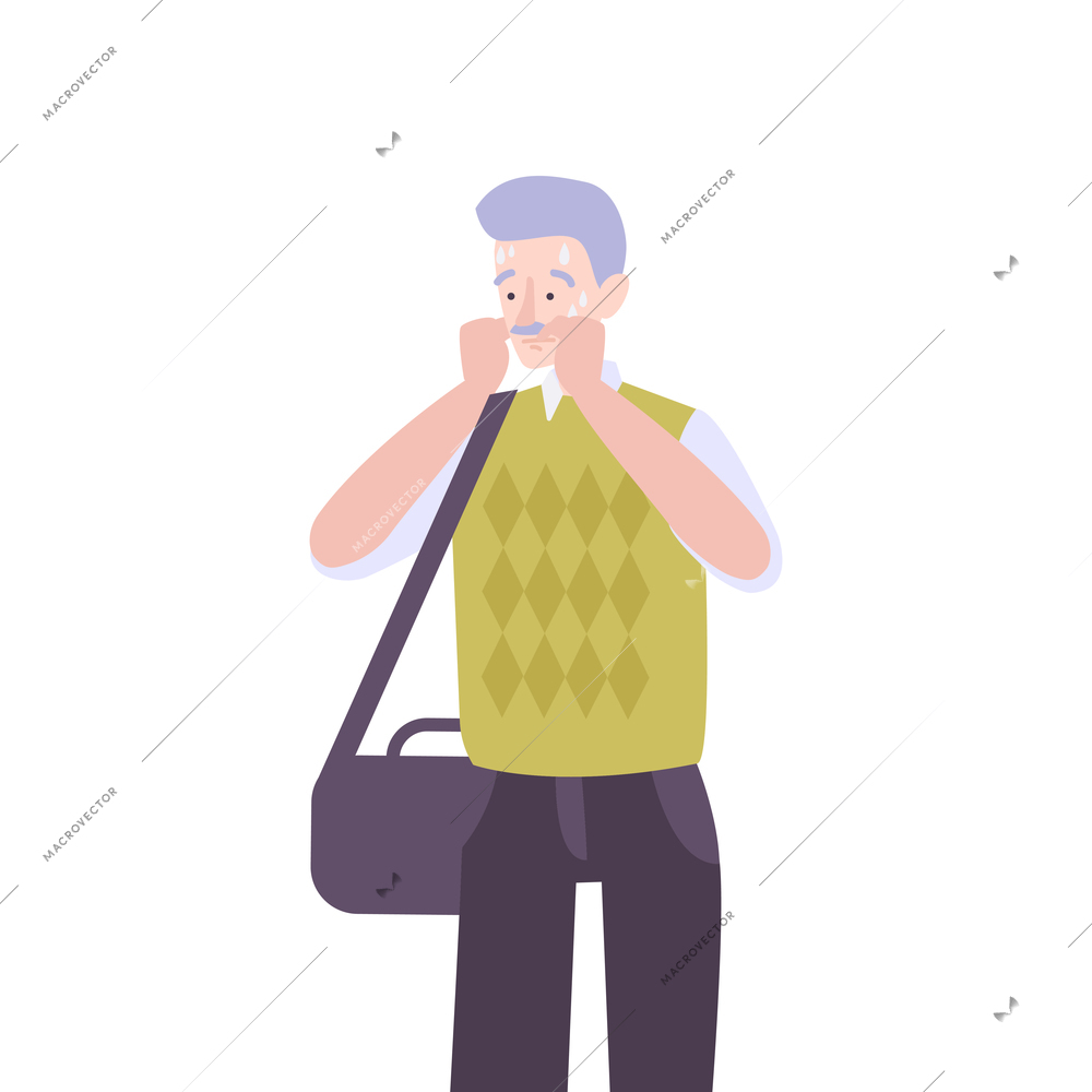 Mental health flat composition with human character suffering from mental problem psychology vector illustration