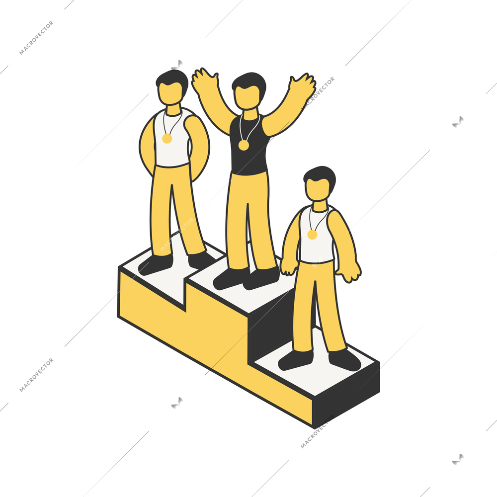 Summer sport competition composition with isometric characters of athletes on podium vector illustration