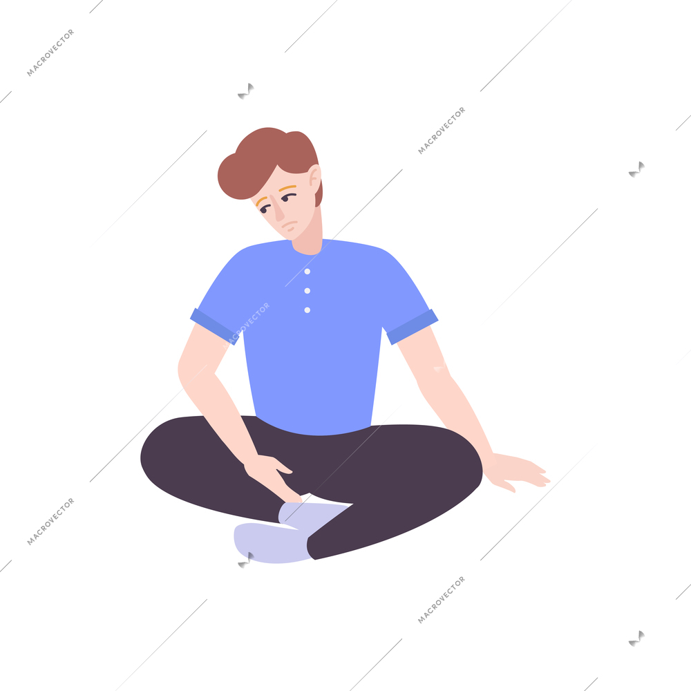 Mental health flat composition with human character suffering from mental problem psychology vector illustration