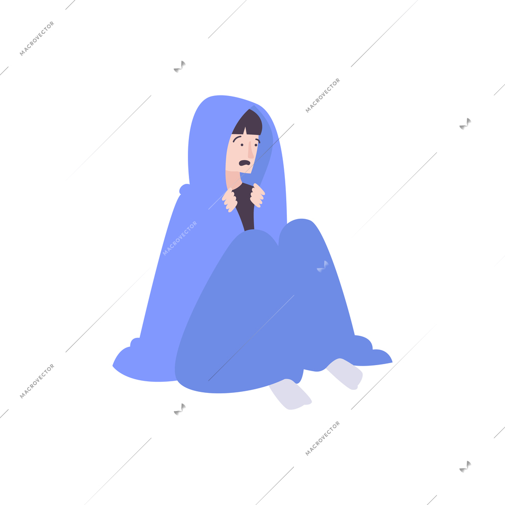 Mental health flat composition with human character suffering from mental problem psychology vector illustration