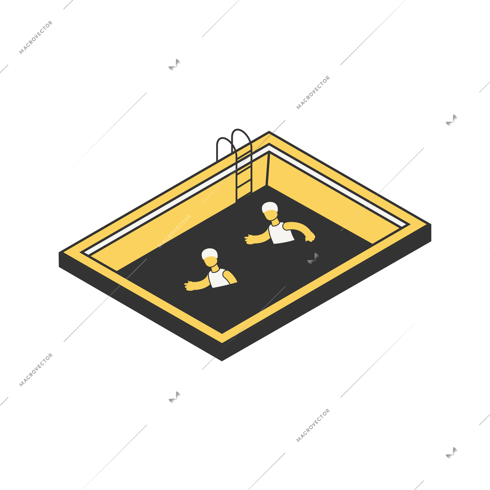 Summer sport competition composition with isometric characters of swimmers in pool vector illustration