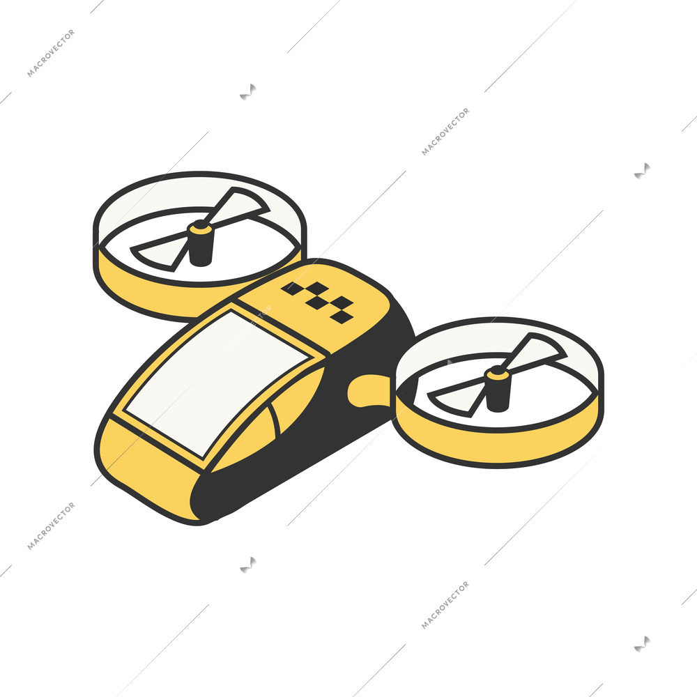 Future technology isometric composition with isolated image of flying taxi drone vector illustration