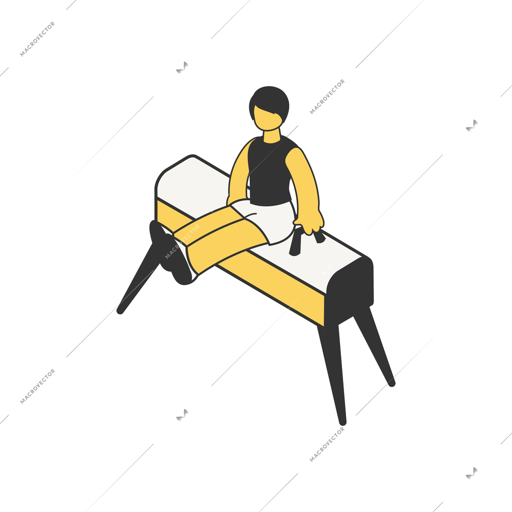 Summer sport competition composition with isometric character of athlete with gymnastic apparatus vector illustration