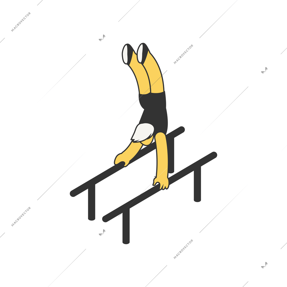 Summer sport competition composition with isometric character of athlete with gymnastic apparatus vector illustration