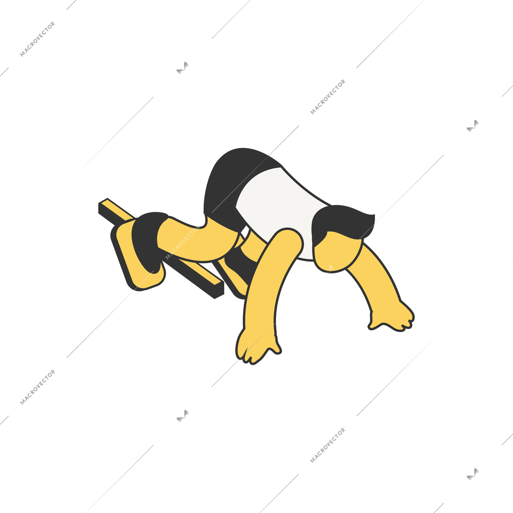 Summer sport competition composition with isometric character of runner on crouch start vector illustration