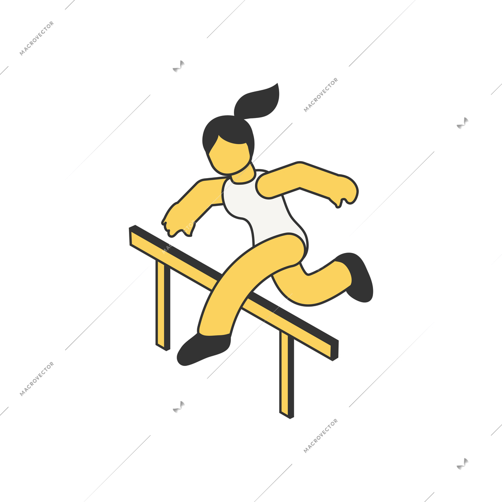 Summer sport competition composition with isometric character of athlete with gymnastic apparatus vector illustration