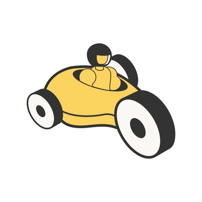 Future technology isometric composition with isolated image of racing car with pilot vector illustration