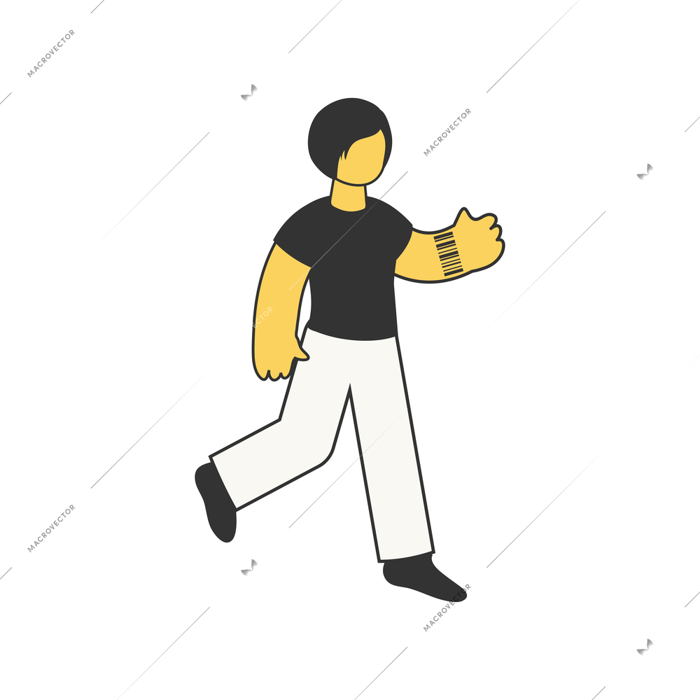 Future technology isometric composition with isolated character of walking man thumbs up vector illustration