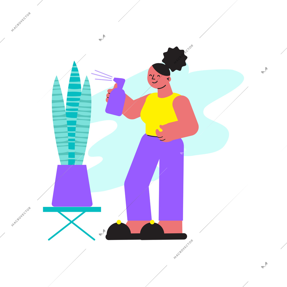Spring cleaning flat composition with doodle style human characters performing home cleanup vector illustration