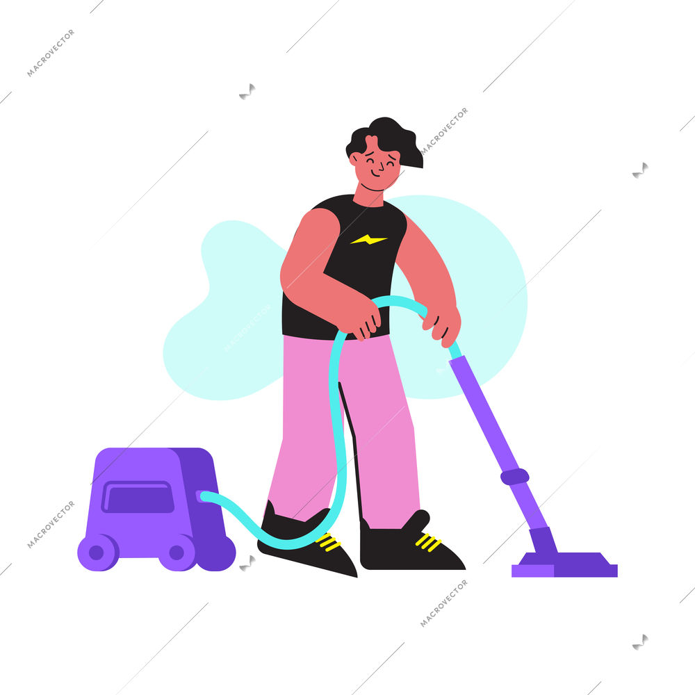 Spring cleaning flat composition with doodle style human characters performing home cleanup vector illustration