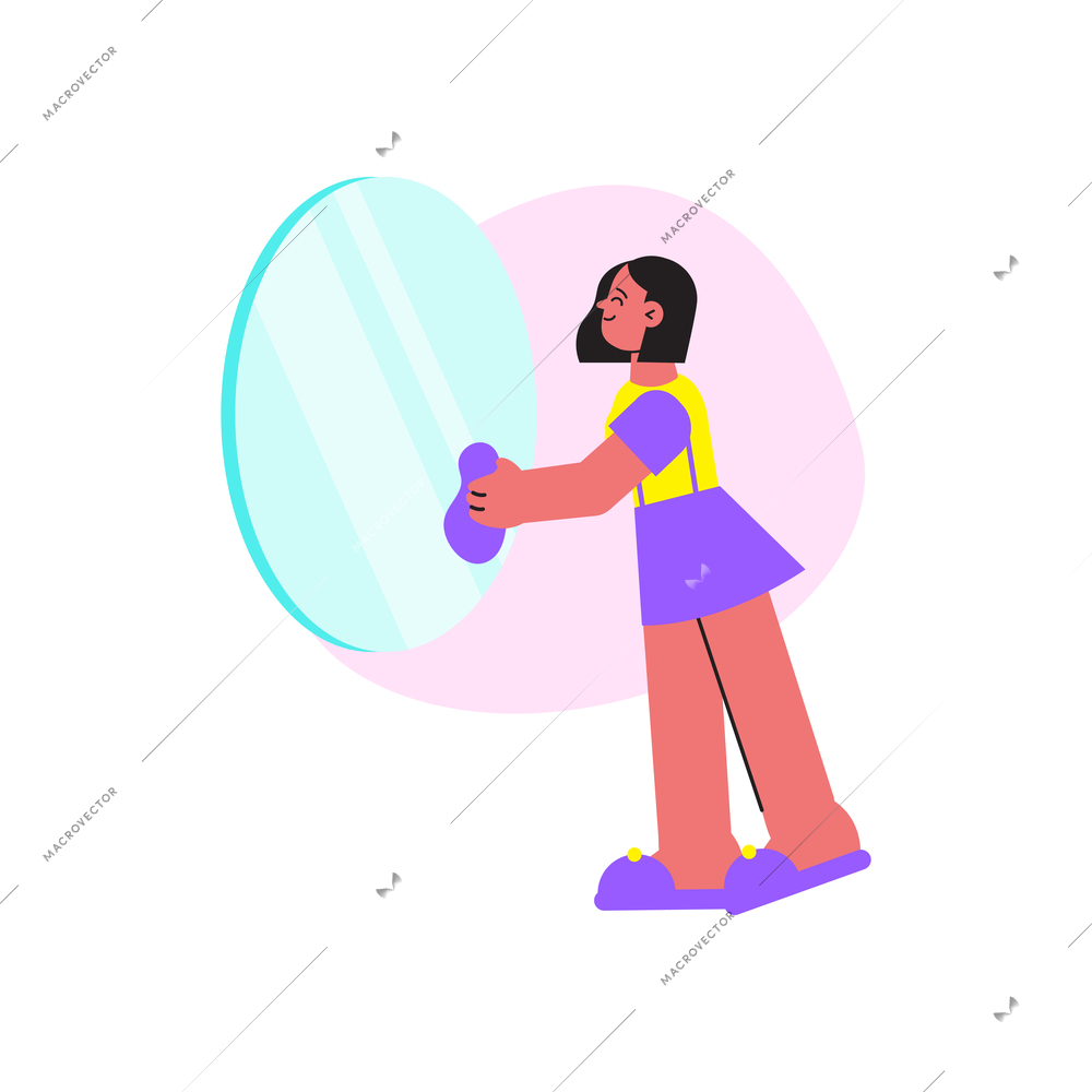 Spring cleaning flat composition with doodle style human characters performing home cleanup vector illustration