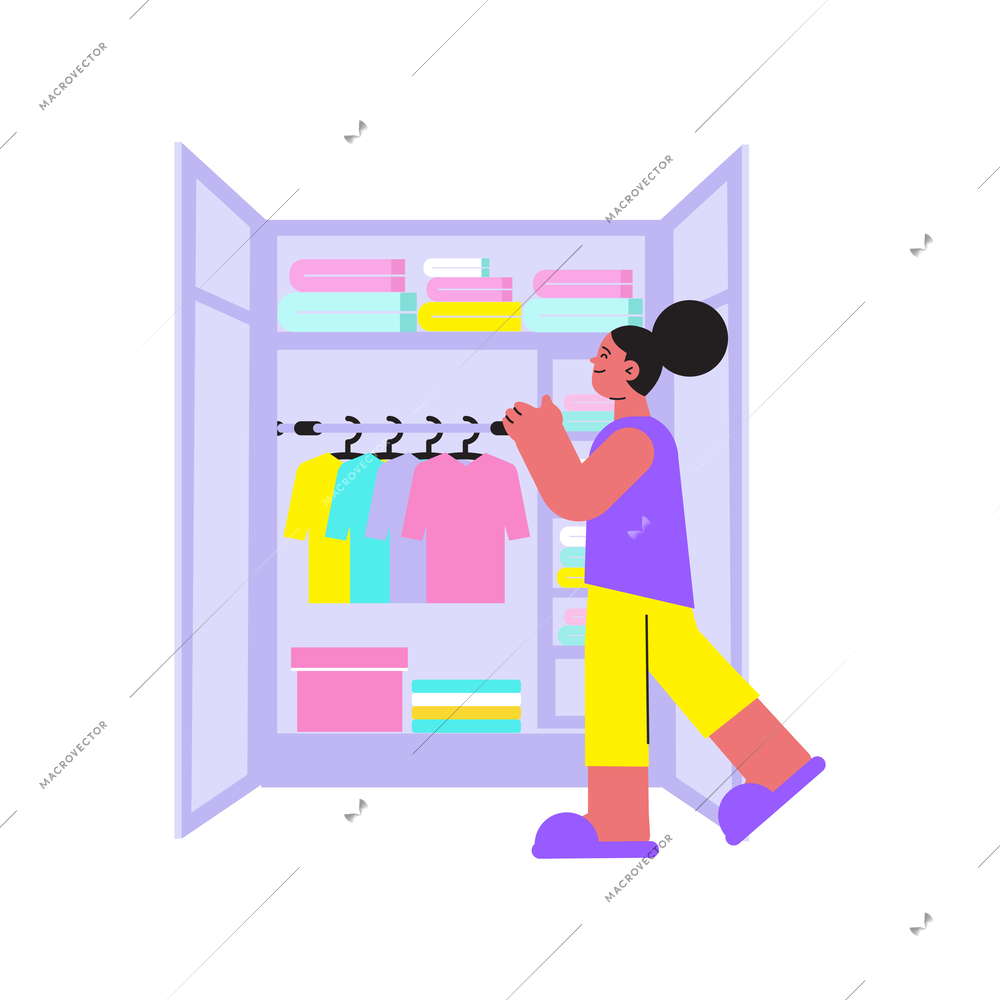 Spring cleaning flat composition with doodle style human characters performing home cleanup vector illustration