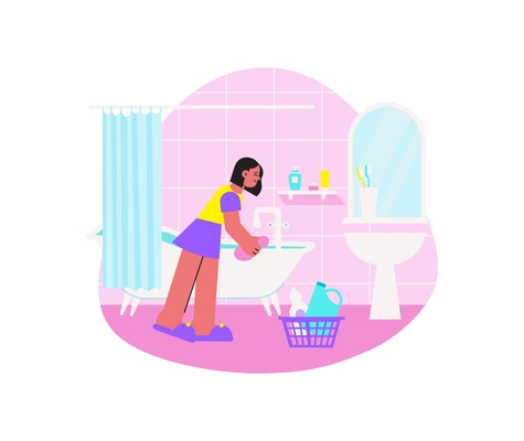 Spring cleaning flat composition with doodle style human characters performing home cleanup vector illustration