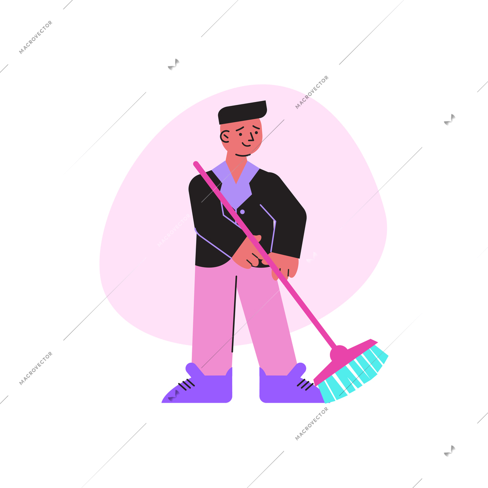 Spring cleaning flat composition with doodle style human characters performing home cleanup vector illustration