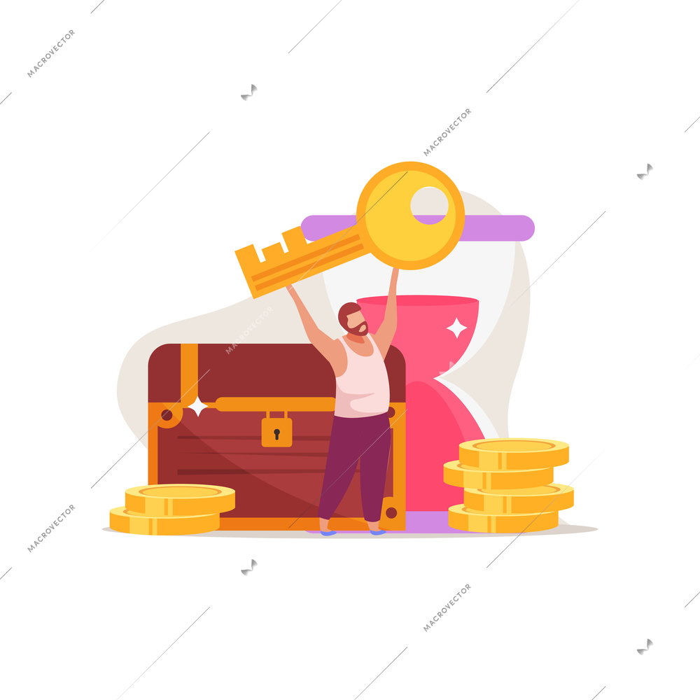 Quest game flat composition with doodle human characters gaming symbols and quest element images vector illustration