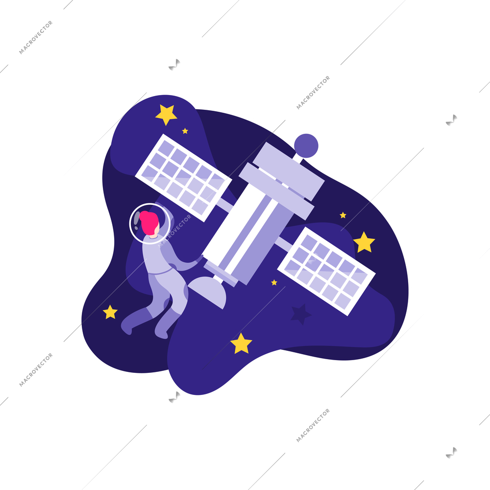 Astronomy space people composition with doodle style characters of astronauts stars and planet images vector illustration