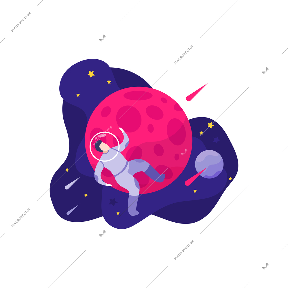 Astronomy space people composition with doodle style characters of astronauts stars and planet images vector illustration