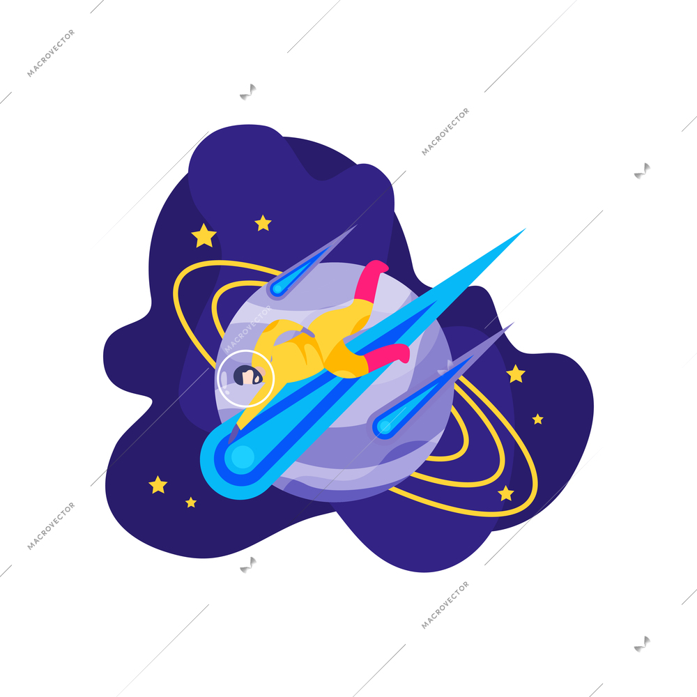 Astronomy space people composition with doodle style characters of astronauts stars and planet images vector illustration