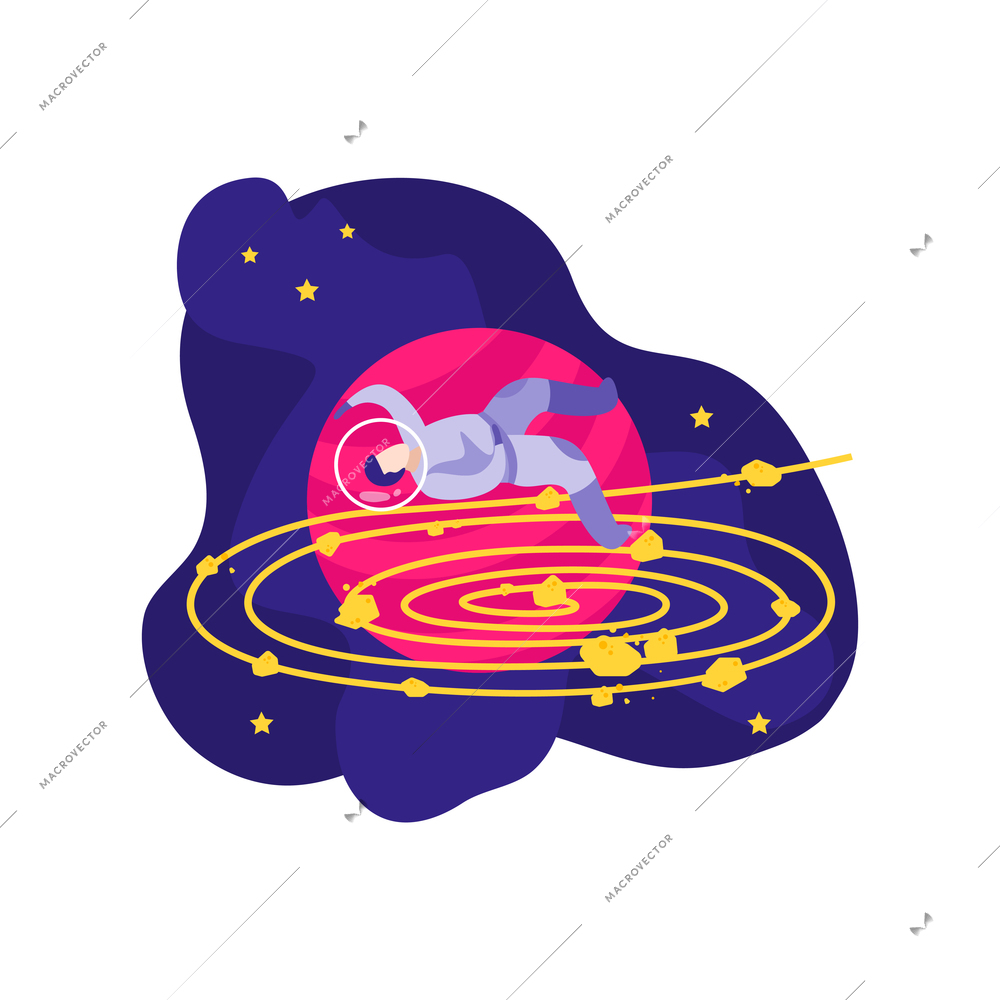 Astronomy space people composition with doodle style characters of astronauts stars and planet images vector illustration